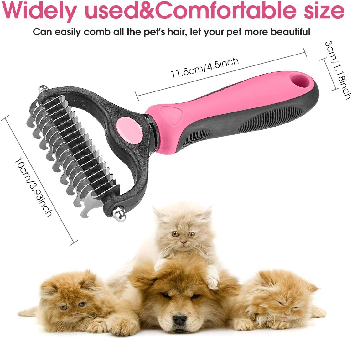 "Ultimate Pet Grooming Tool: Dual-Sided Undercoat Rake for Cats and Dogs - Safely Remove Mats, Tangles, and Shedding with Ease!"