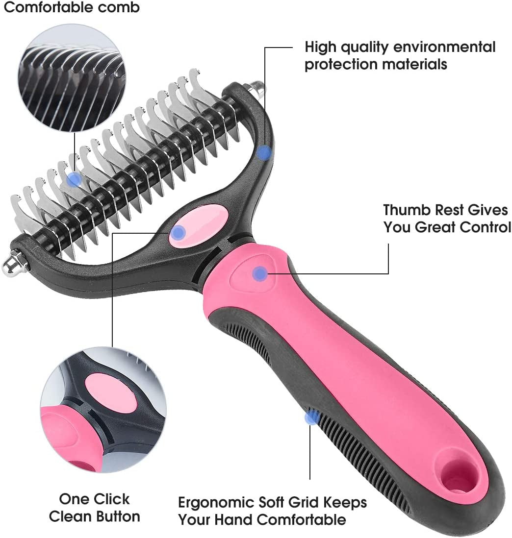 "Ultimate Pet Grooming Tool: Dual-Sided Undercoat Rake for Cats and Dogs - Safely Remove Mats, Tangles, and Shedding with Ease!"