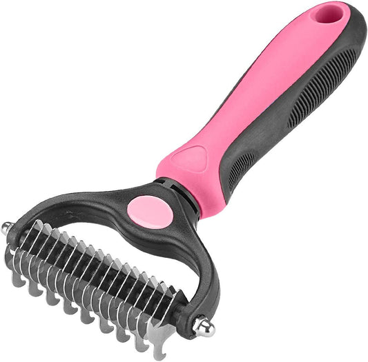 "Ultimate Pet Grooming Tool: Dual-Sided Undercoat Rake for Cats and Dogs - Safely Remove Mats, Tangles, and Shedding with Ease!"