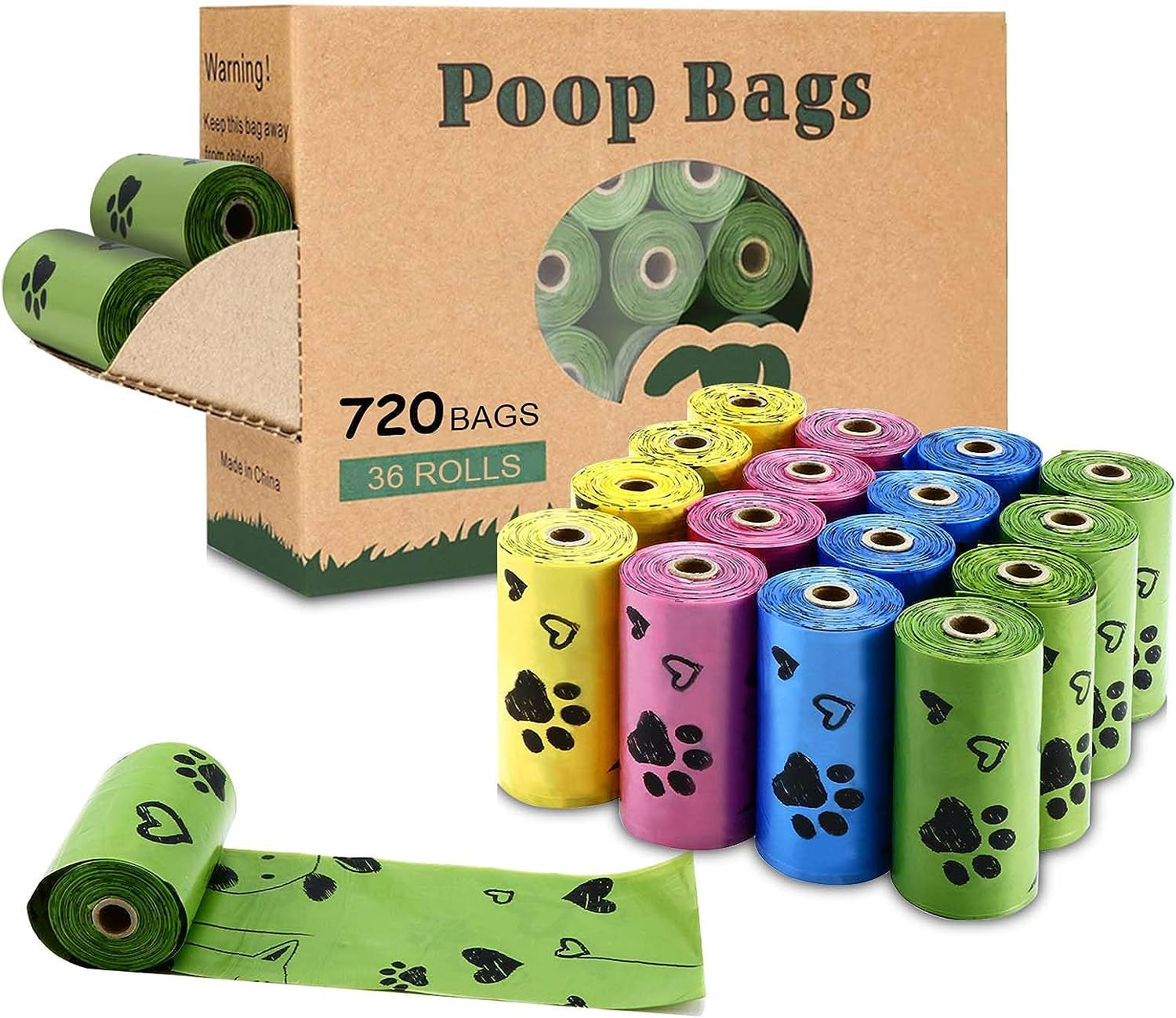 "720 Extra Thick Biodegradable Dog Poop Bags with Dispenser - Strong Leak Proof, Scented, 4 Mixed Colors"