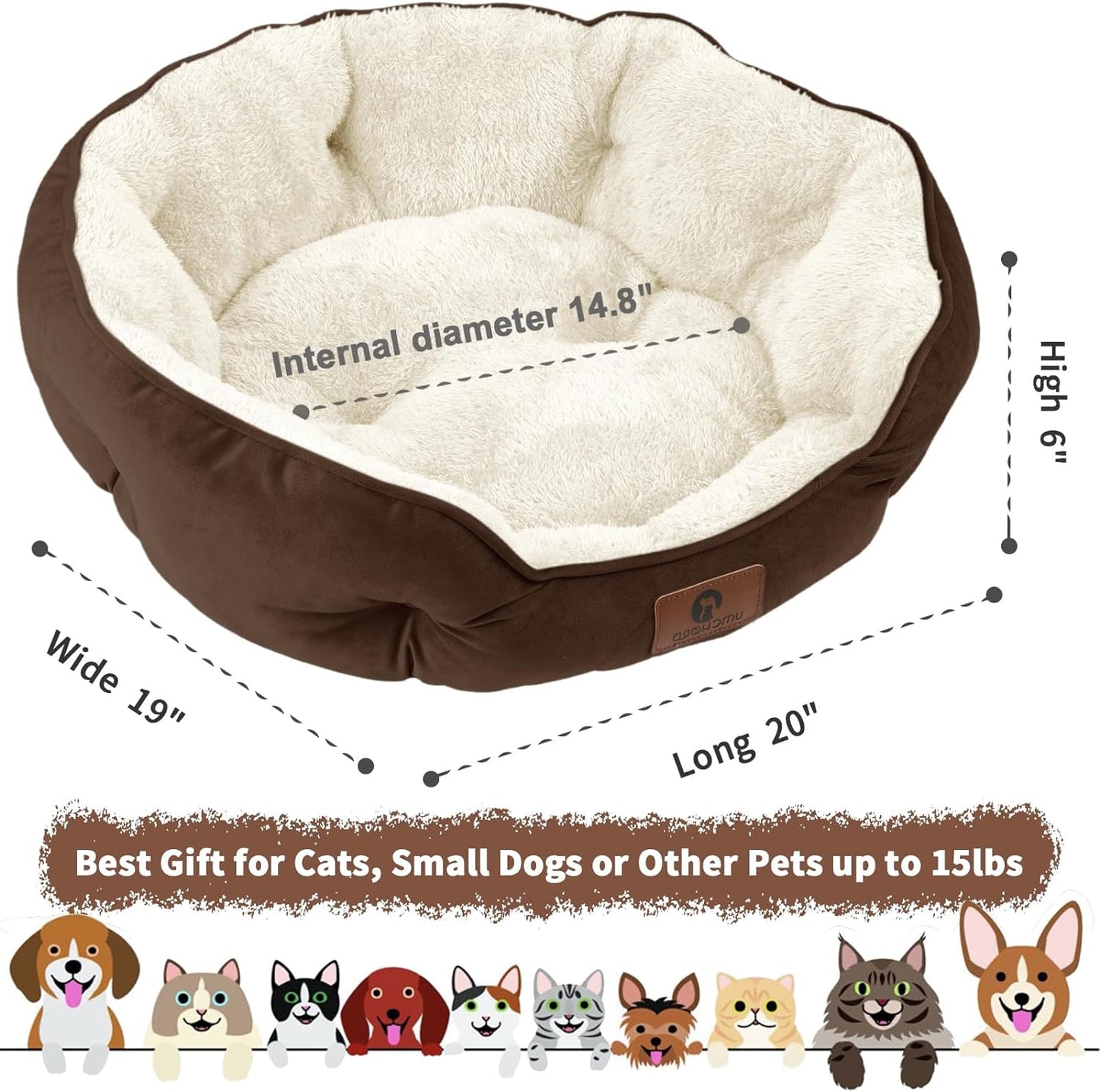 Luxurious Small Pet Bed: Soft, Washable, Anti-Slip, Water-Resistant - 20 Inches