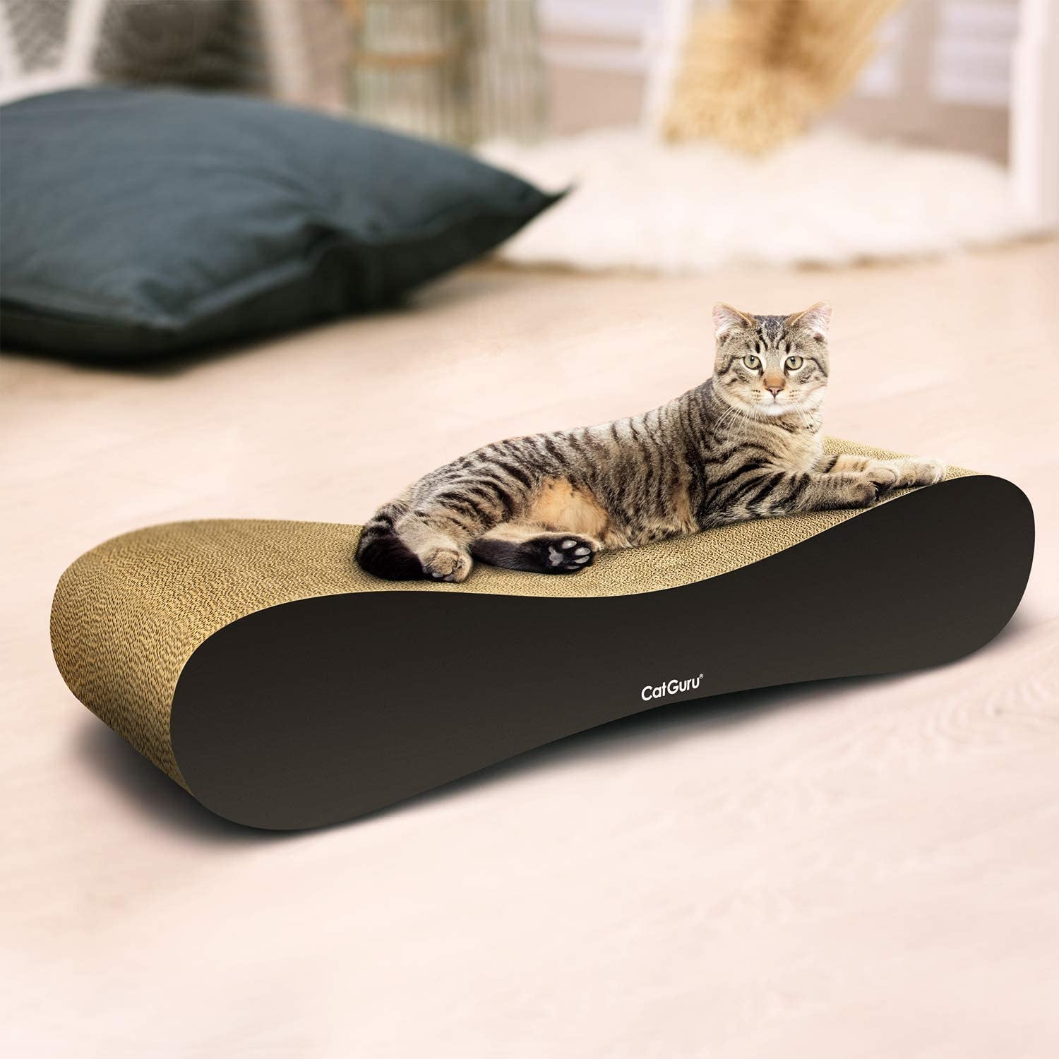 "XXL Ultimate Cat Scratcher Lounge - Reversible Board, Premium Cardboard Design, Durable Scratchers, Scratching Bed and Post in One!"