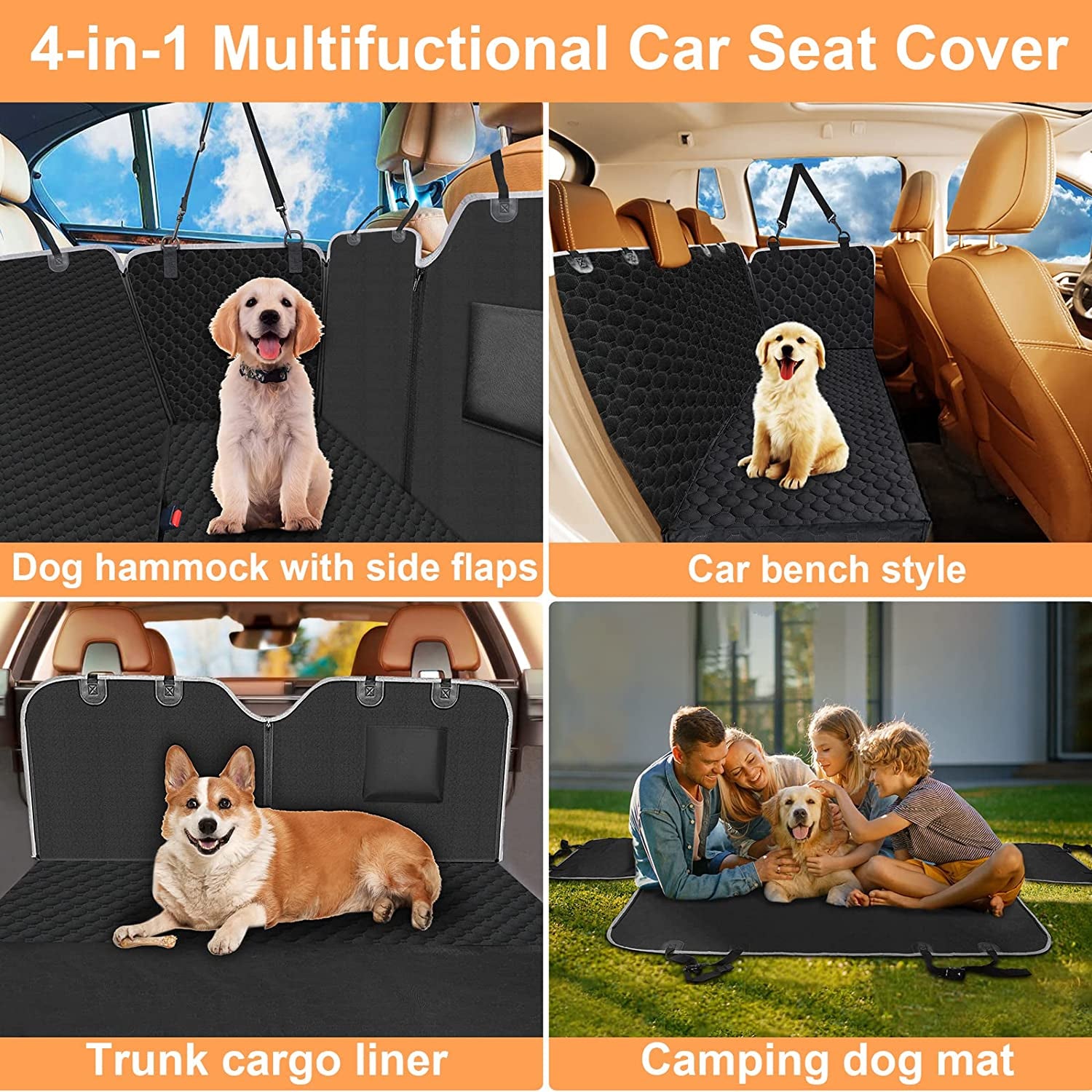 Waterproof Dog Car Seat Cover with Side Flaps and Nonslip Hammock