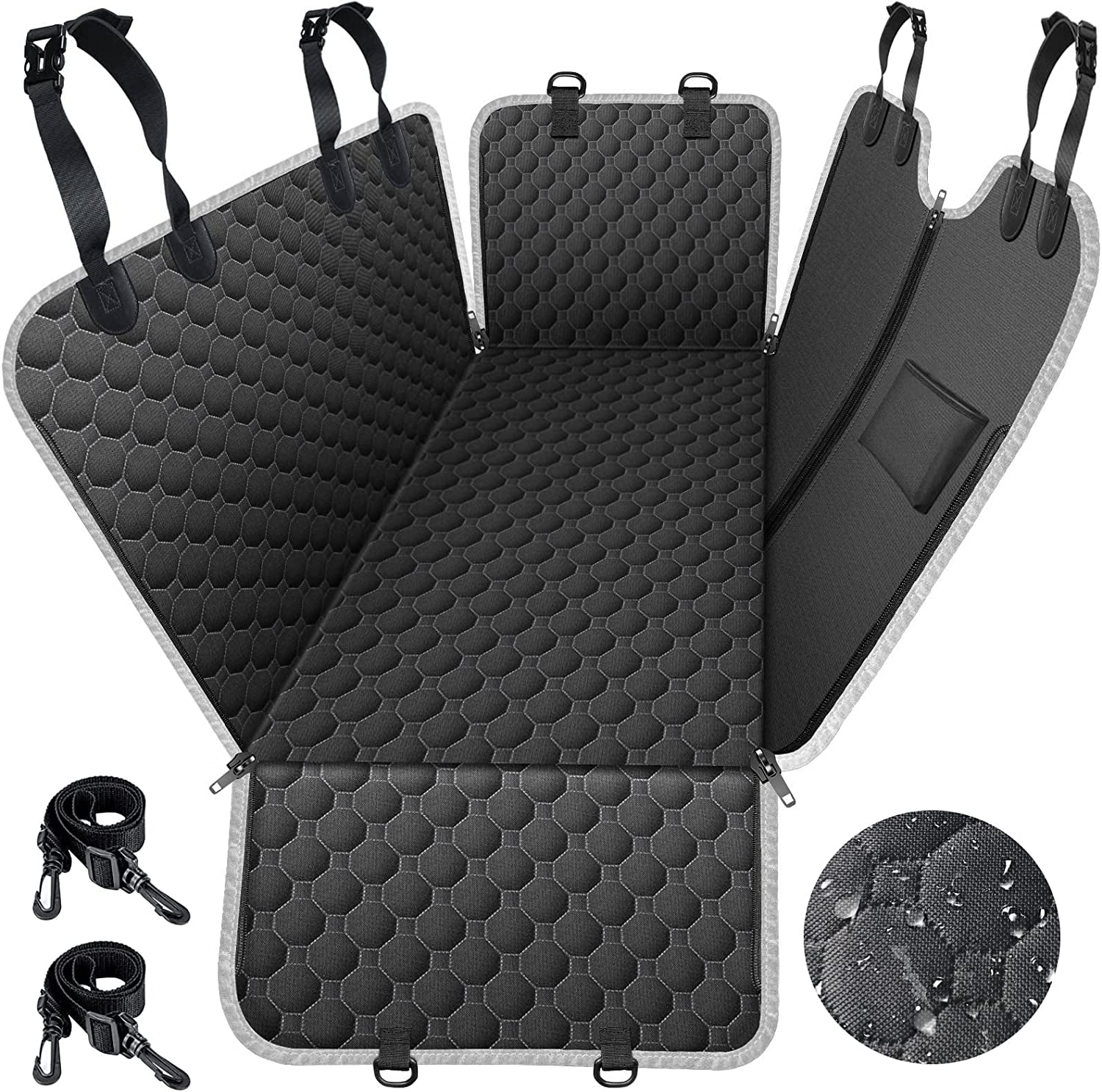 Waterproof Dog Car Seat Cover with Side Flaps and Nonslip Hammock